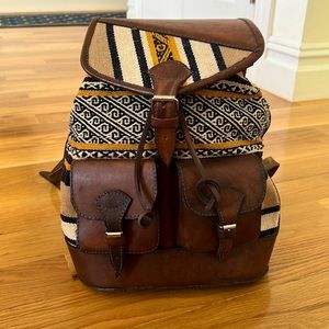NWOT Moroccan handcrafted backpack. Leather & handwoven tapestry from Marrakech.